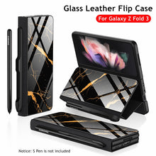 Load image into Gallery viewer, Samsung Galaxy Z Fold 3 Case With S Pen Holder Slot Leather and Tempered Glass Flip Stand Cover For Galaxy Z Fold 3