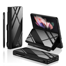 Load image into Gallery viewer, Samsung Galaxy Z Fold 3 Case With S Pen Holder Slot Leather and Tempered Glass Flip Stand Cover For Galaxy Z Fold 3