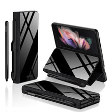 Load image into Gallery viewer, Samsung Galaxy Z Fold 3 Case With S Pen Holder Slot Leather and Tempered Glass Flip Stand Cover For Galaxy Z Fold 3