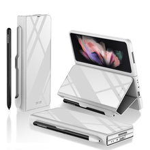 Load image into Gallery viewer, Samsung Galaxy Z Fold 3 Case With S Pen Holder Slot Leather and Tempered Glass Flip Stand Cover For Galaxy Z Fold 3