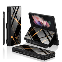 Load image into Gallery viewer, Samsung Galaxy Z Fold 3 Case With S Pen Holder Slot Leather and Tempered Glass Flip Stand Cover For Galaxy Z Fold 3