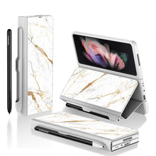 Load image into Gallery viewer, Samsung Galaxy Z Fold 3 Case With S Pen Holder Slot Leather and Tempered Glass Flip Stand Cover For Galaxy Z Fold 3