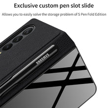Load image into Gallery viewer, Samsung Galaxy Z Fold 3 Case With S Pen Holder Slot Leather and Tempered Glass Flip Stand Cover For Galaxy Z Fold 3