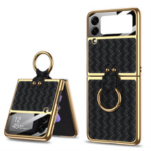 Load image into Gallery viewer, Electroplated Braided Leather Case For Samsung Galaxy Z Flip 3 5G Back Tempered Glass Phone Cover For Galaxy Z Flip3 Case