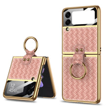 Load image into Gallery viewer, Electroplated Braided Leather Case For Samsung Galaxy Z Flip 3 5G Back Tempered Glass Phone Cover For Galaxy Z Flip3 Case