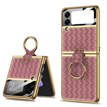 Load image into Gallery viewer, Electroplated Braided Leather Case For Samsung Galaxy Z Flip 3 5G Back Tempered Glass Phone Cover For Galaxy Z Flip3 Case