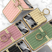 Load image into Gallery viewer, Electroplated Braided Leather Case For Samsung Galaxy Z Flip 3 5G Back Tempered Glass Phone Cover For Galaxy Z Flip3 Case