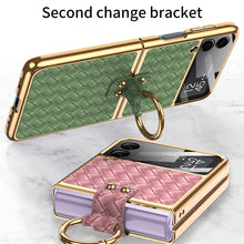 Load image into Gallery viewer, Electroplated Braided Leather Case For Samsung Galaxy Z Flip 3 5G Back Tempered Glass Phone Cover For Galaxy Z Flip3 Case