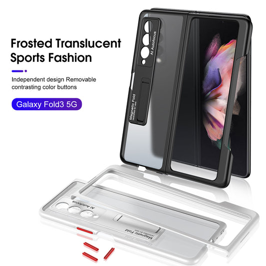 Frosted Translucent Case For Samsung Galaxy Z Fold 3 5G Magnetic Holder TPU Frame Hard Back Cover For Galaxy Z Fold3 5G Case