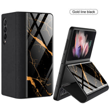 Carregar imagem no visualizador da galeria, Leather Tempered Glass Case For Samsung Galaxy Z Fold 3 5G Cover Luxury Holster Anti-knock Hard For Samsung Z Fold3 5G Case