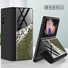 Carregar imagem no visualizador da galeria, Leather Tempered Glass Case For Samsung Galaxy Z Fold 3 5G Cover Luxury Holster Anti-knock Hard For Samsung Z Fold3 5G Case