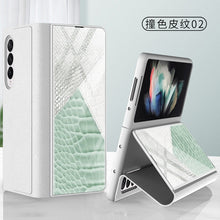 Carregar imagem no visualizador da galeria, Leather Tempered Glass Case For Samsung Galaxy Z Fold 3 5G Cover Luxury Holster Anti-knock Hard For Samsung Z Fold3 5G Case