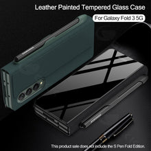 Load image into Gallery viewer, Leather Tempered Glass Pen Slot Case For Samsung Galaxy Z Fold 3 5G Full Protection Hard Cover