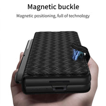 Carregar imagem no visualizador da galeria, Leather Weaving BV Grid Case For Samsung Galaxy Z Fold 3 5G Card Clip Slot Phone Cover For Galaxy Z Fold 3 Case Included Pen
