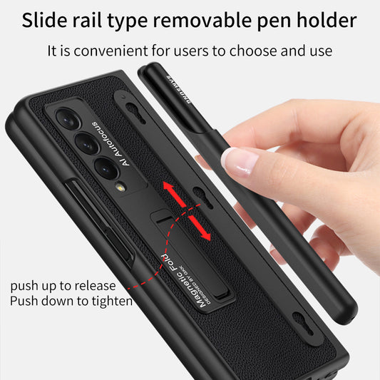 Luxury Leather All-included Protection Cover For Samsung Galaxy Z Fold 3 Case Pen Holder Stander Plastic For Galaxy Z Fold3
