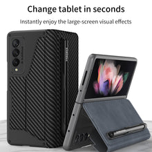 Charger l'image dans la galerie, Luxury Leather Pen Slot Case For Samsung Galaxy Z Fold 3 5G Armor Anti-knock Hard Back Cover For Samsung Z Fold 3 5G Case