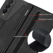 Charger l'image dans la galerie, Luxury Leather Pen Slot Case For Samsung Galaxy Z Fold 3 5G Armor Anti-knock Hard Back Cover For Samsung Z Fold 3 5G Case