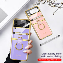 Load image into Gallery viewer, Luxury Plating Cover For Samsung Galaxy Z Flip 3 Case Back Protector Film With Ring Stand Hard Cover For Galaxy Z Flip3 Case