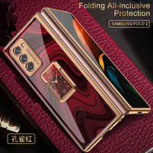 Load image into Gallery viewer, Luxury Plating Tempered Glass Case For Samsung Galaxy Z Fold 2 3 Case With Ring Stand Protection Cover For Galaxy Z Fold 2 3