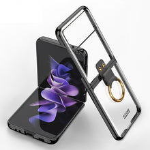 Charger l'image dans la galerie, Luxury Transparent Plating Case Cover For Samsung Galaxy Z Flip 3 5G Case Ring Stand Hard Phone Cover For Galaxy Z Flip3 5G
