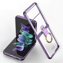 Charger l'image dans la galerie, Luxury Transparent Plating Case Cover For Samsung Galaxy Z Flip 3 5G Case Ring Stand Hard Phone Cover For Galaxy Z Flip3 5G