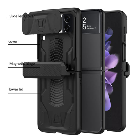 Magnetic Armored Camera Slide Cover For Samsung Galaxy Z Flip 3 Case All-included Hinge Plastic Hard For Galaxy Z Flip3 Case