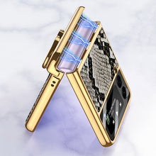 Cargar imagen en el visor de la galería, Magnetic Hinge Leather Texture Cover For Samsung Galaxy Z Flip 3 Case Back Screen Glass Plating Hard For Galaxy Z Flip3 Case