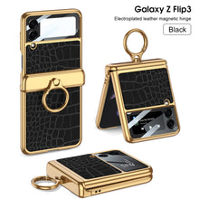 Cargar imagen en el visor de la galería, Magnetic Hinge Leather Texture Cover For Samsung Galaxy Z Flip 3 Case Back Screen Glass Plating Hard For Galaxy Z Flip3 Case