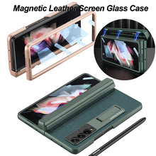 Carregar imagem no visualizador da galeria, Magnetic Leather Screen Glass All-included Cover For Samsung Galaxy Z Fold 3 Pen Case Holder Phone Case For Galaxy Z Fold3