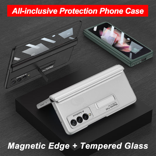 Magnetic Tempered Glass Stand Case For Samsung Galaxy Z Fold Flip 3 Bracket Stand Hard Phone Cover For Samsung Fold3