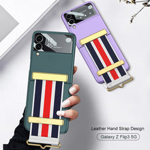 Carregar imagem no visualizador da galeria, Painted Leather Hand Strap Plastic Case For Samsung Galaxy Z Flip 3 5G Back Screen Glass Cover For Samsung Z Flip 3 5G Case