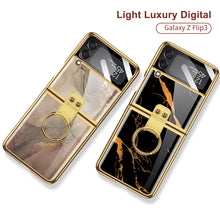 Carregar imagem no visualizador da galeria, Painted Tempered Glass Ring Stand Cover For Samsung Galaxy Z Flip Fold 3 2 Case Plating Frame For Galaxy Z Flip3 Fold3 CASE