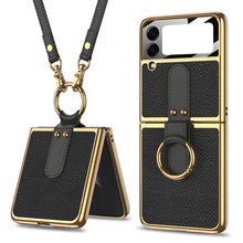 Load image into Gallery viewer, Plating Leather Strap Case For Samsung Galaxy Z Flip 3 5G With Back Screen Protector Hard Cover For Samsung Z Flip 3 5G Case