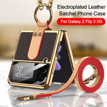 Load image into Gallery viewer, Plating Leather Strap Case For Samsung Galaxy Z Flip 3 5G With Back Screen Protector Hard Cover For Samsung Z Flip 3 5G Case