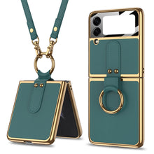 Load image into Gallery viewer, Plating Leather Strap Case For Samsung Galaxy Z Flip 3 5G With Back Screen Protector Hard Cover For Samsung Z Flip 3 5G Case