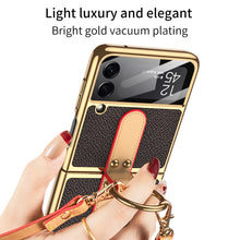 Load image into Gallery viewer, Plating Leather Strap Case For Samsung Galaxy Z Flip 3 5G With Back Screen Protector Hard Cover For Samsung Z Flip 3 5G Case