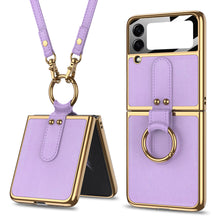 Load image into Gallery viewer, Plating Leather Strap Case For Samsung Galaxy Z Flip 3 5G With Back Screen Protector Hard Cover For Samsung Z Flip 3 5G Case