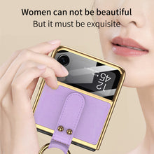 Load image into Gallery viewer, Plating Leather Strap Case For Samsung Galaxy Z Flip 3 5G With Back Screen Protector Hard Cover For Samsung Z Flip 3 5G Case