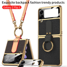 Load image into Gallery viewer, Plating Leather Strap Case For Samsung Galaxy Z Flip 3 5G With Back Screen Protector Hard Cover For Samsung Z Flip 3 5G Case