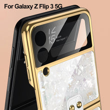 Cargar imagen en el visor de la galería, Shell Pattern Tempered Glass Case For Samsung Galaxy Z Flip 3 5G Plating Frame Ring hard Phone Cover For Galaxy Z Flip3 Case