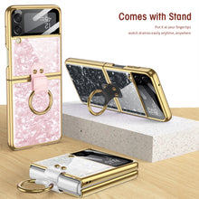 Cargar imagen en el visor de la galería, Shell Pattern Tempered Glass Case For Samsung Galaxy Z Flip 3 5G Plating Frame Ring hard Phone Cover For Galaxy Z Flip3 Case
