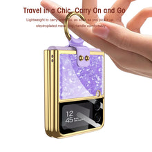Cargar imagen en el visor de la galería, Shell Pattern Tempered Glass Case For Samsung Galaxy Z Flip 3 5G Plating Frame Ring hard Phone Cover For Galaxy Z Flip3 Case
