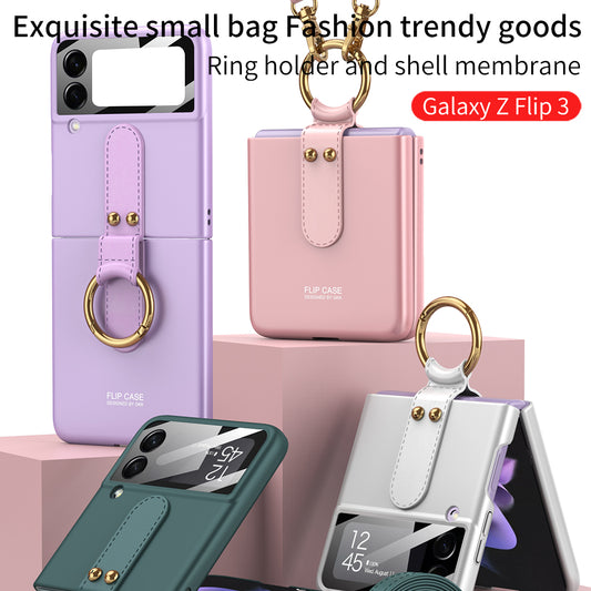 Ultra-thin Back Screen Glass Case Cover For Samsung Galaxy Z Flip 3 5G Case Finger-Ring Plastic Hard Cover For Samsung Flip3