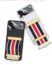 Carregar imagem no visualizador da galeria, Painted Leather Hand Strap Plastic Case For Samsung Galaxy Z Flip 3 5G Back Screen Glass Cover For Samsung Z Flip 3 5G Case
