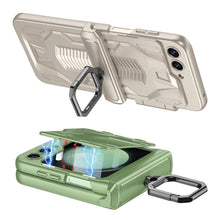 Cargar imagen en el visor de la galería, Foldable Phone Case with PC Material Hinge and Front Glass Metal Finger-ring Case for Samsung Galaxy Flip5