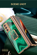 Load image into Gallery viewer, Luxury Plating Tempered Glass Case For Samsung Galaxy Z Fold 2 3 Case With Ring Stand Protection Cover For Galaxy Z Fold 2 3