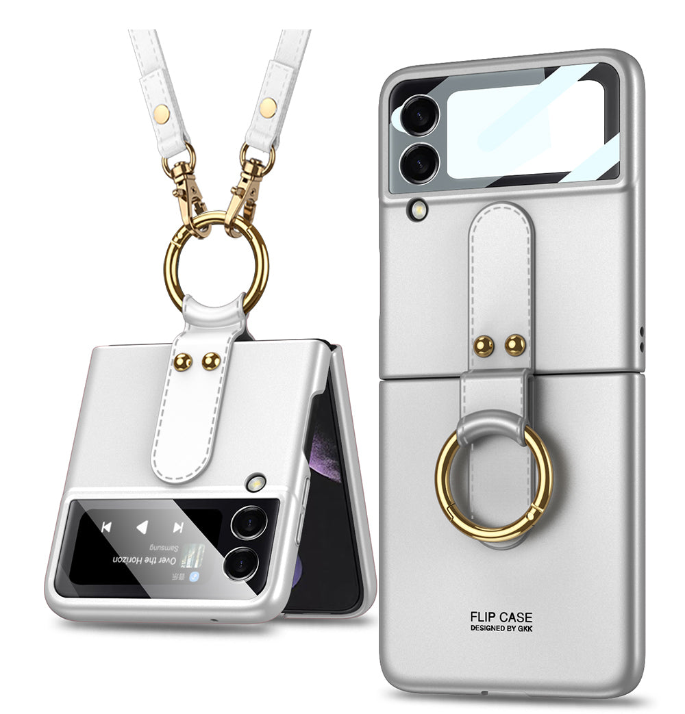 Ultra-thin Back Screen Glass Case Cover For Samsung Galaxy Z Flip 3 5G Case Finger-Ring Plastic Hard Cover For Samsung Flip3