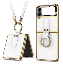 Load image into Gallery viewer, Plating Leather Strap Case For Samsung Galaxy Z Flip 3 5G With Back Screen Protector Hard Cover For Samsung Z Flip 3 5G Case