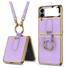 Load image into Gallery viewer, Plating Leather Strap Case For Samsung Galaxy Z Flip 3 5G With Back Screen Protector Hard Cover For Samsung Z Flip 3 5G Case