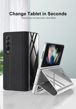 Carregar imagem no visualizador da galeria, Leather Tempered Glass Case For Samsung Galaxy Z Fold 3 5G Cover Luxury Holster Anti-knock Hard For Samsung Z Fold3 5G Case